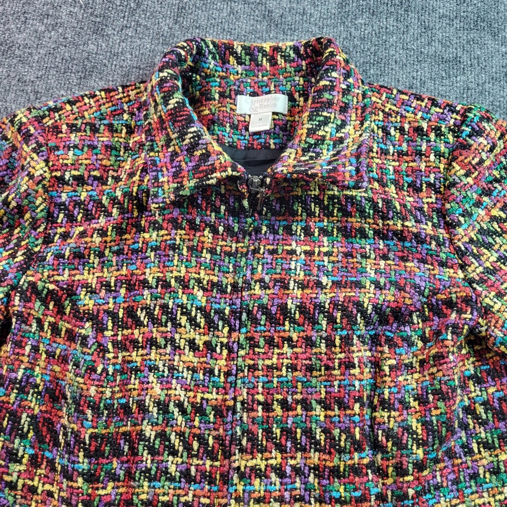Christopher & Banks Multicolor Tweed Jacket Women's Size M Collared Zip Up
